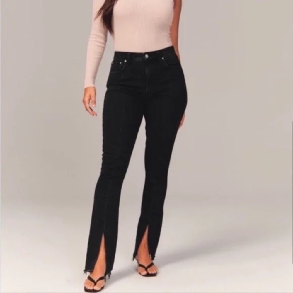 Abercrombie The Skinny High Rise Black Split Hem Jeans Curve Love 4S